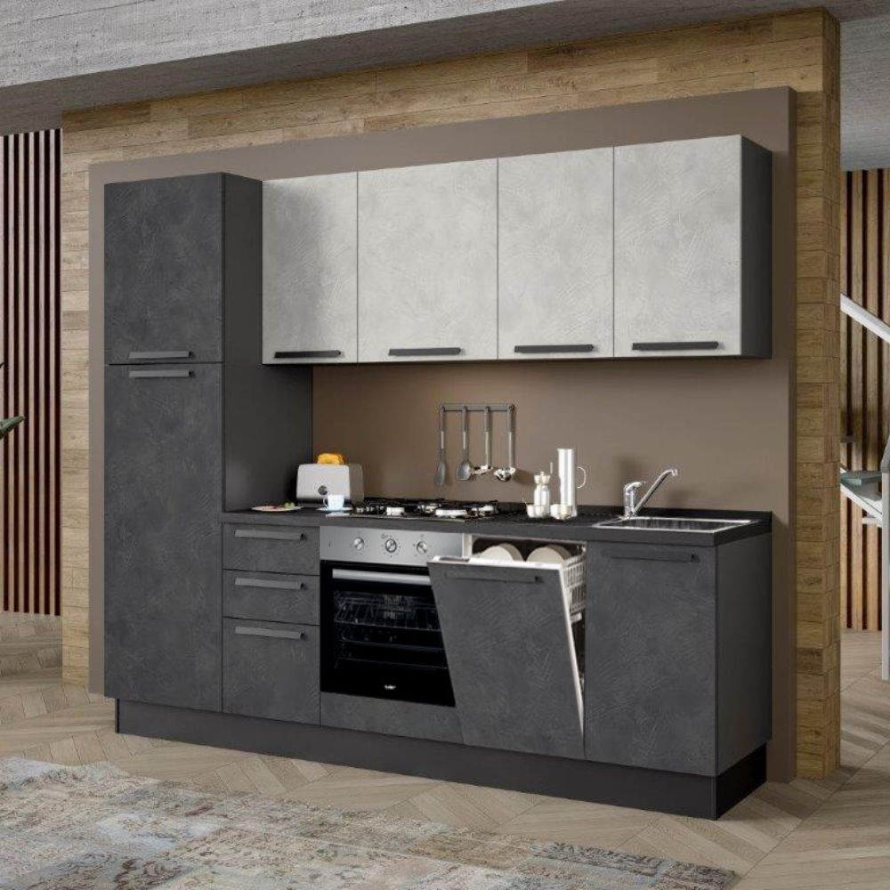 Cucina lineare moderna elettrodomestici inclusi Licola 255 iron e spatolato