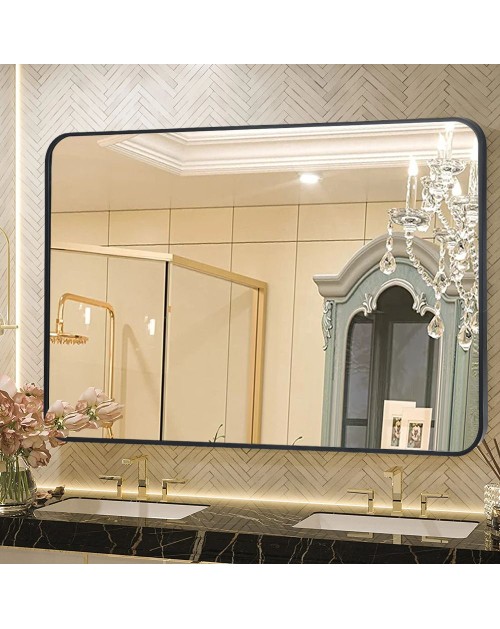 Specchio rettangolare YJ-9070 con cornice in alluminio nero 90x70