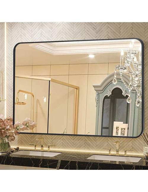 Specchio rettangolare YJ-9070 con cornice in alluminio nero 90x70