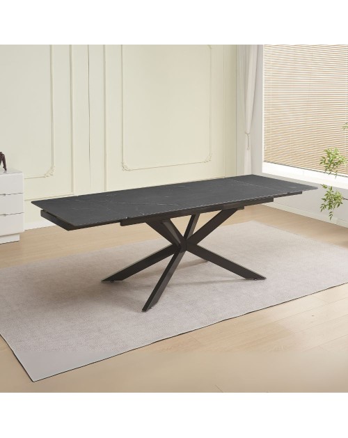 Tavolo allungabile Roxane con piano in ceramica effetto marmo nero 160x90x76H