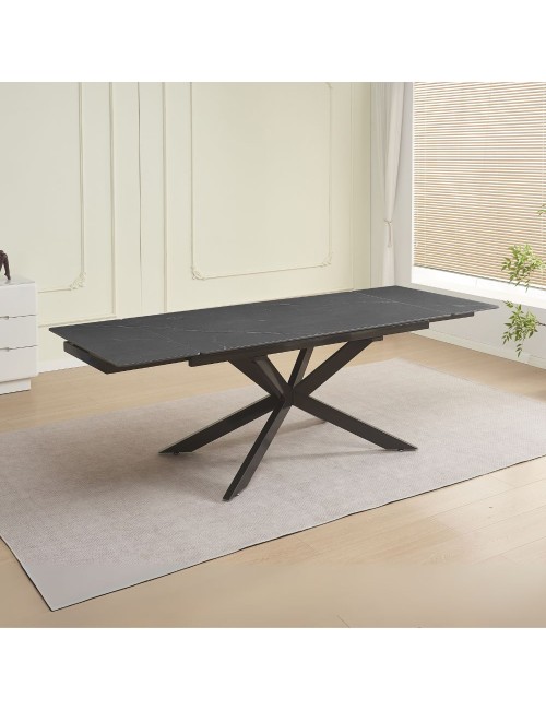 Tavolo allungabile Roxane con piano in ceramica effetto marmo nero 160x90x76H