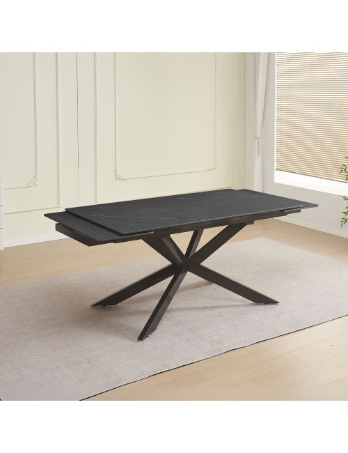 Tavolo allungabile Roxane con piano in ceramica effetto marmo nero 160x90x76H