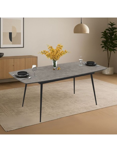 Tavolo allungabile Yense colore cemento con gambe nere 145x80x75H