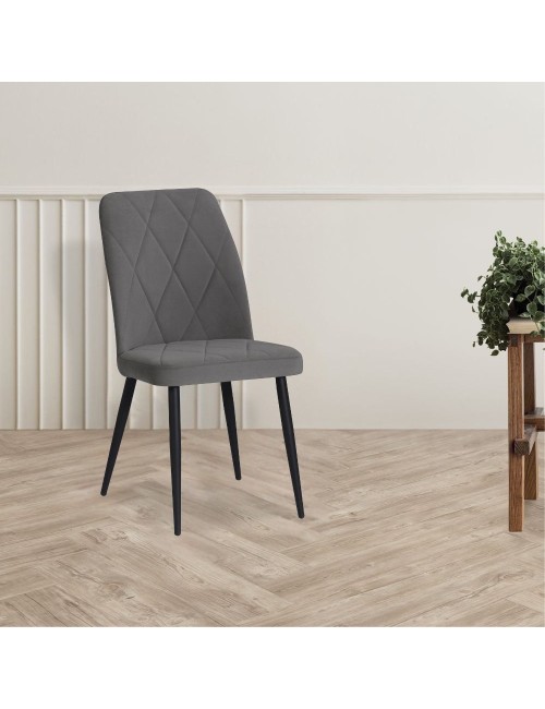 Set 4 Sedie Vika tessuto grigio con trama geometrica e piedi neri - Eleganza e comfort