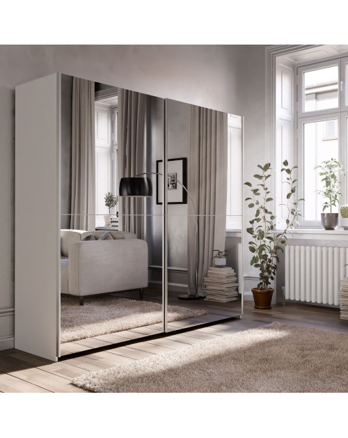 Armadio Elio bianco con 2 ante scorrevoli a specchio 190x61x190.5H