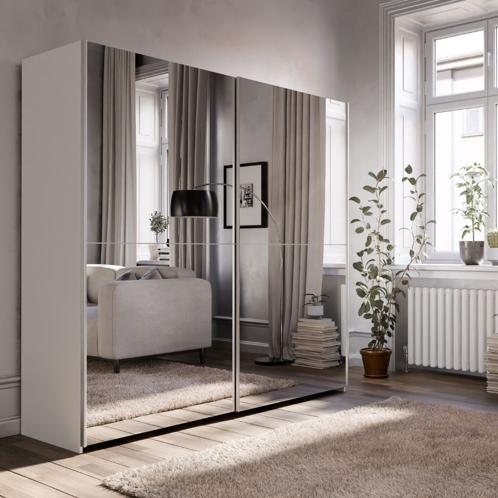 Armadio Elio bianco con 2 ante scorrevoli a specchio 190x61x190.5H