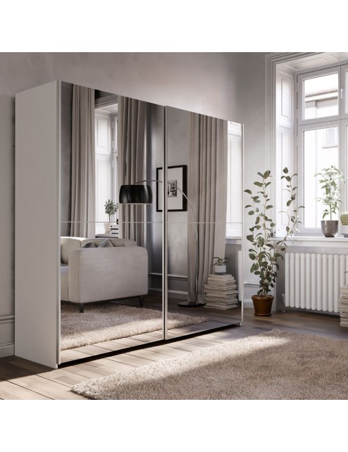 Armadio Elio bianco con 2 ante scorrevoli a specchio 190x61x190.5H