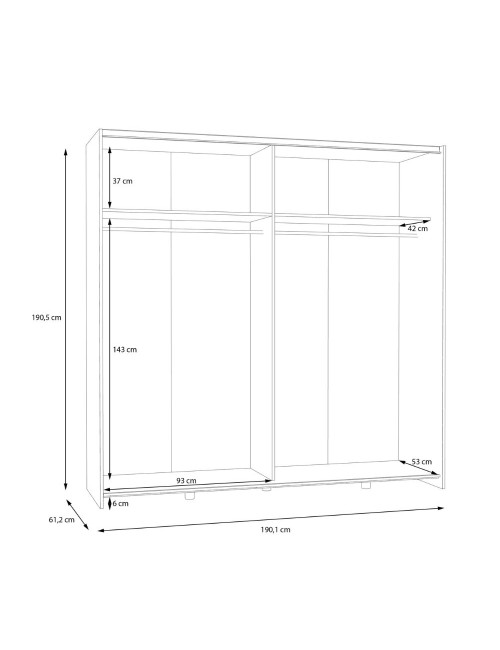 Armadio Elio bianco con 2 ante scorrevoli a specchio 190x61x190.5H