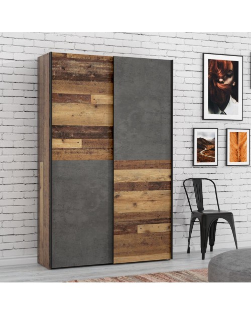Armadio tuttopiani Zeno 2 ante scorrevoli quercia e grigio cemento 120x42x190.5H