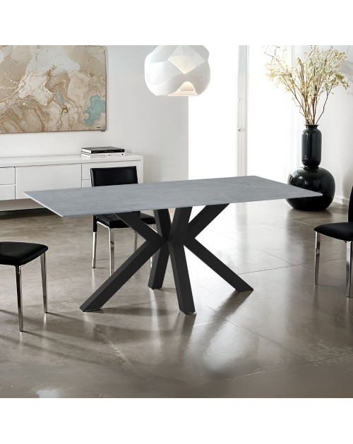 Tavolo Germany piano ceramica effetto marmo grigio opaco 180x90 cm.