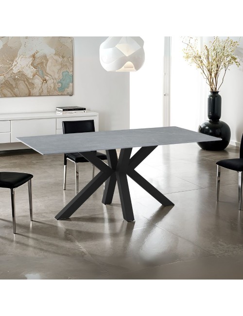 Tavolo Germany piano ceramica effetto marmo grigio opaco 180x90 cm.