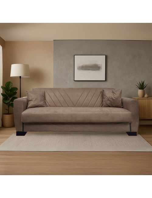 Divano letto Rianna 3 posti con contenitore in tessuto marrone 206x82x85H