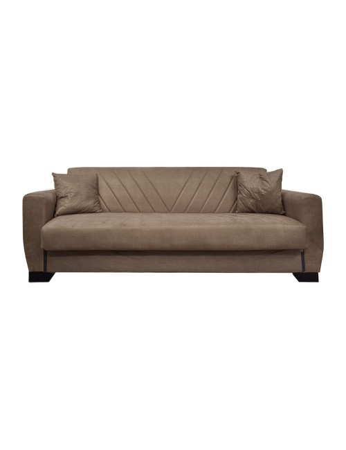 Divano letto Rianna 3 posti con contenitore in tessuto marrone 206x82x85H