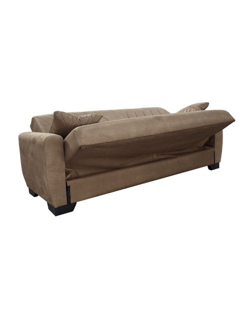 Divano letto Rianna 3 posti con contenitore in tessuto marrone 206x82x85H