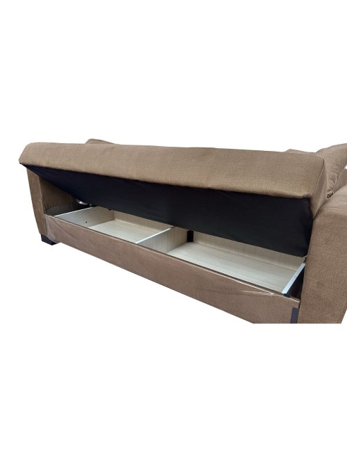 Divano letto Rianna 3 posti con contenitore in tessuto marrone 206x82x85H