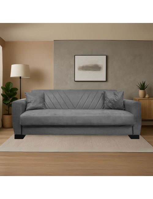 Divano letto Rianna 3 posti con contenitore in tessuto grigio 206x82x85H
