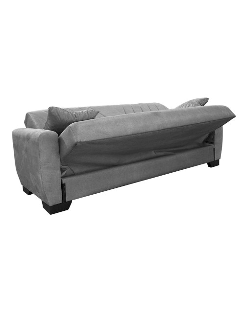 Divano letto Rianna 3 posti con contenitore in tessuto grigio 206x82x85H