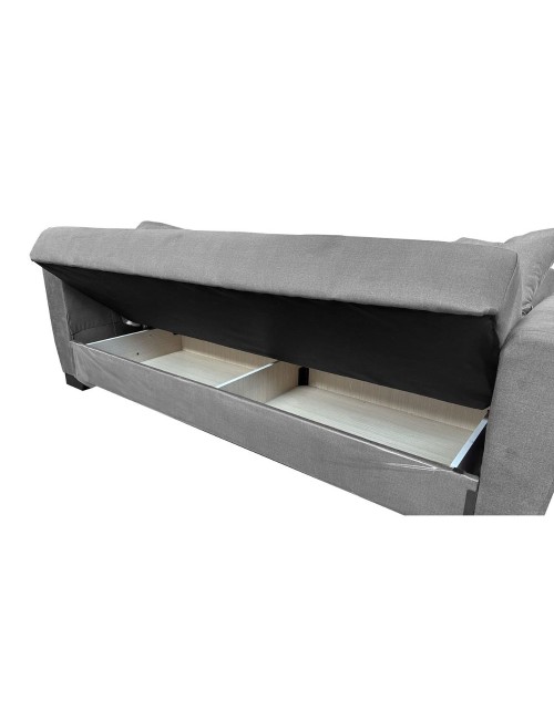 Divano letto Rianna 3 posti con contenitore in tessuto grigio 206x82x85H