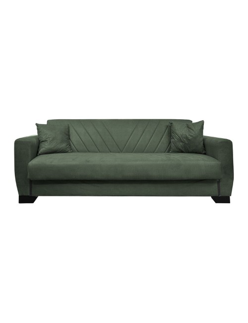 Divano letto Rianna 3 posti con contenitore in tessuto verde 206x82x85H