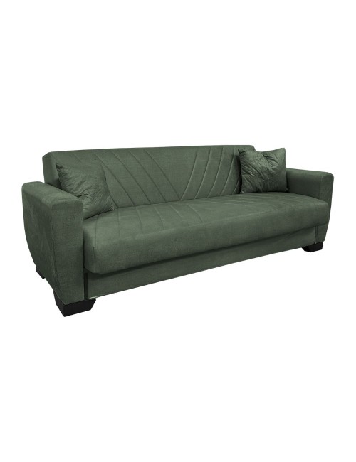 Divano letto Rianna 3 posti con contenitore in tessuto verde 206x82x85H