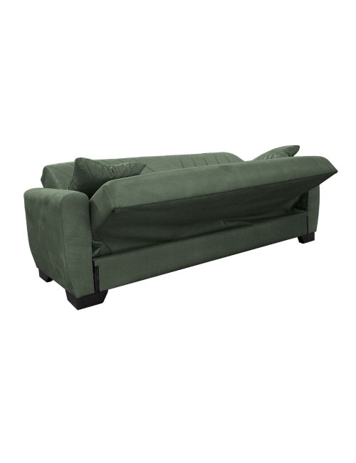 Divano letto Rianna 3 posti con contenitore in tessuto verde 206x82x85H