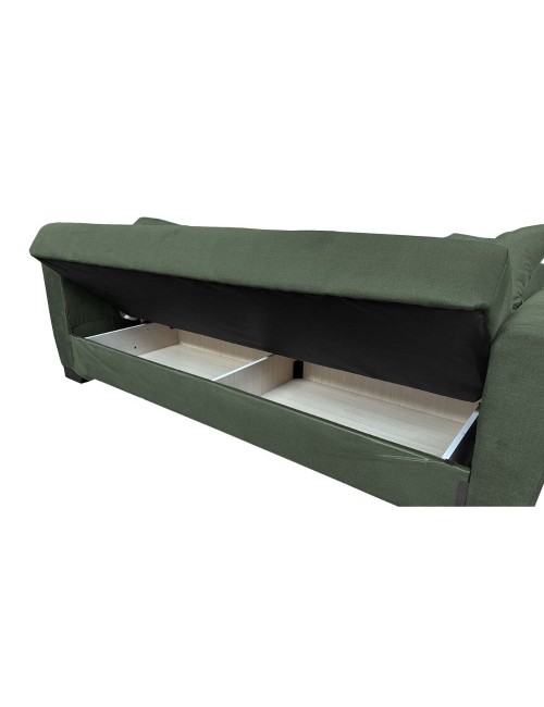 Divano letto Rianna 3 posti con contenitore in tessuto verde 206x82x85H