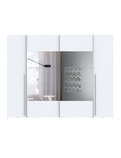 Armadio Callia con 2 ante scorrevoli e 2 battenti con specchio bianco 270x61x210