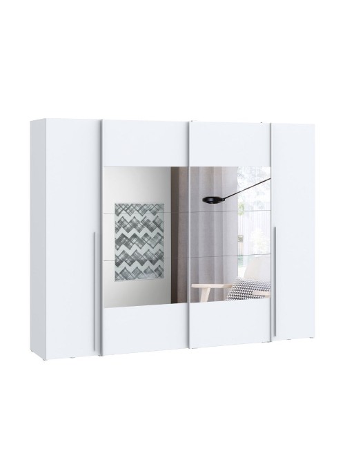 Armadio Callia con 2 ante scorrevoli e 2 battenti con specchio bianco 270x61x210