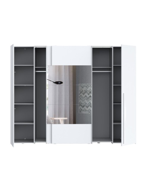 Armadio Callia con 2 ante scorrevoli e 2 battenti con specchio bianco 270x61x210