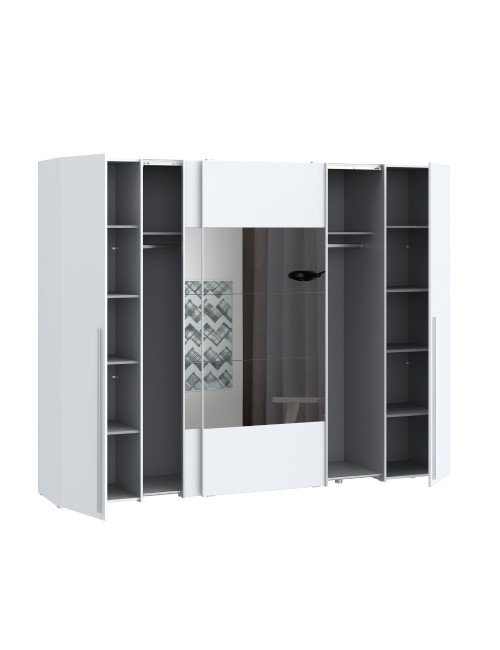 Armadio Callia con 2 ante scorrevoli e 2 battenti con specchio bianco 270x61x210