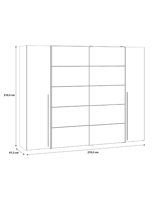 Armadio Callia con 2 ante scorrevoli e 2 battenti con specchio bianco 270x61x210