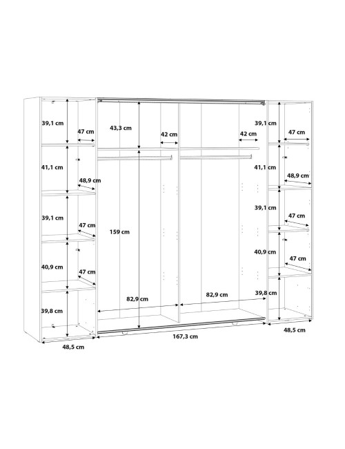Armadio Callia con 2 ante scorrevoli e 2 battenti con specchio bianco 270x61x210