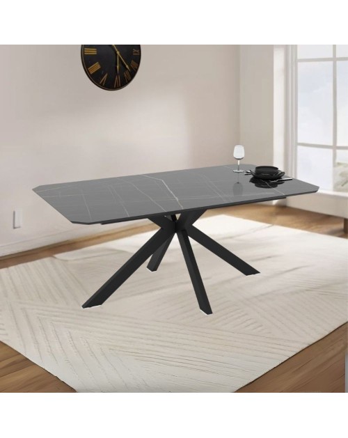 Tavolo rettangolare fisso Opera effetto marmo nero gold lucido 180x100x76H