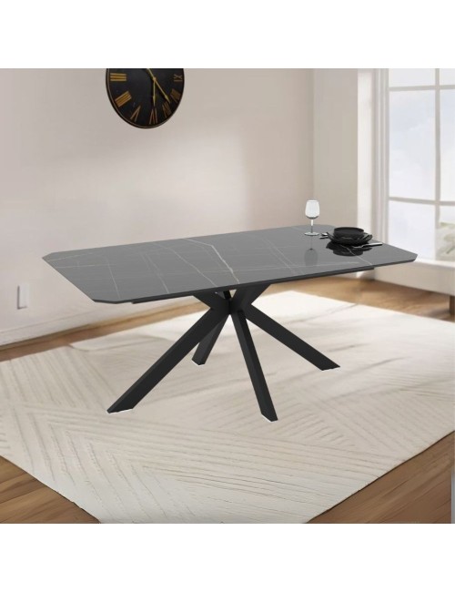 Tavolo rettangolare fisso Opera effetto marmo nero gold lucido 180x100x76H