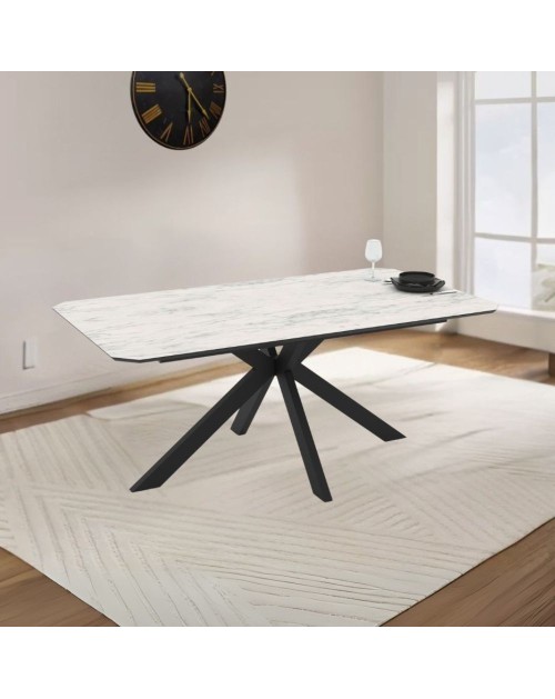 Tavolo rettangolare fisso Opera effetto marmo bianco opaco 180x100x76H