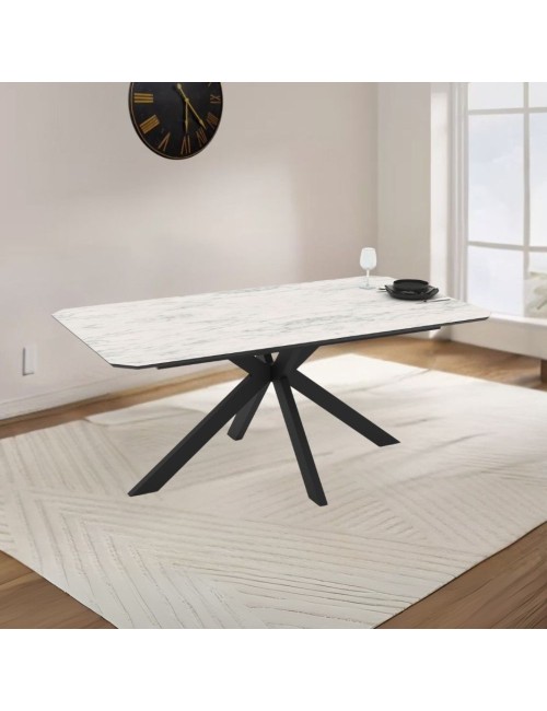 Tavolo rettangolare fisso Opera effetto marmo bianco opaco 180x100x76H