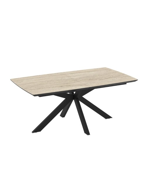 Tavolo allungabile Verano piano effetto marmo travertino beige e base nera 180/240x100x76H
