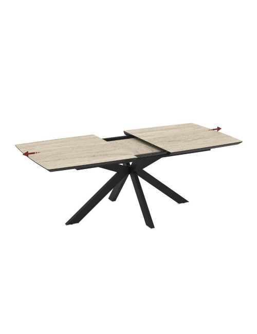 Tavolo allungabile Verano piano effetto marmo travertino beige e base nera 180/240x100x76H