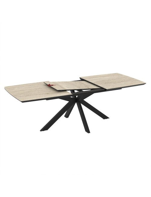 Tavolo allungabile Verano piano effetto marmo travertino beige e base nera 180/240x100x76H