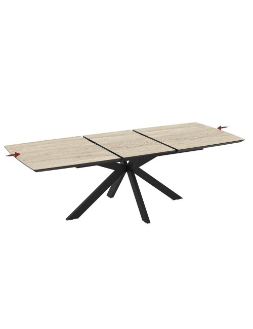 Tavolo allungabile Verano piano effetto marmo travertino beige e base nera 180/240x100x76H