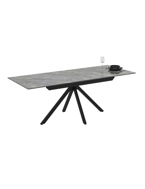Tavolo allungabile Perla in ceramica effetto marmo grigio e gambe in metallo nero 140/200x80x76H
