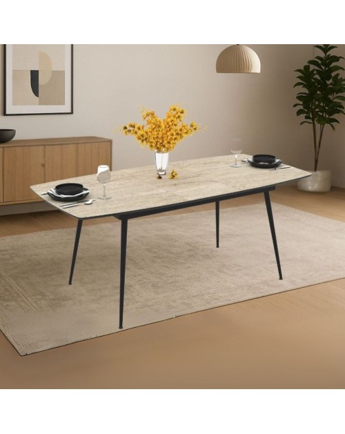 Tavolo allungabile Yense effetto marmo travertino beige con gambe nere 145x80x75H