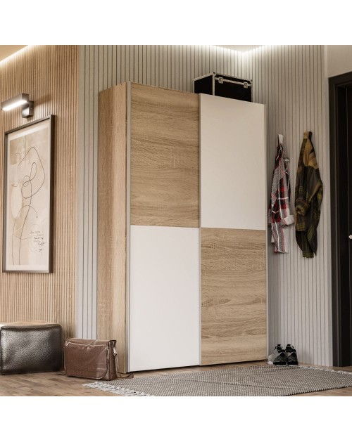 Armadio tuttopiani Zeno 2 ante scorrevoli rovere e bianco 120x42x190.5H