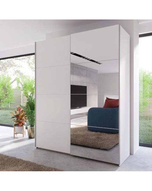 Armadio Elio 2 ante scorrevoli bianco con anta a specchio 170x61x210.5H