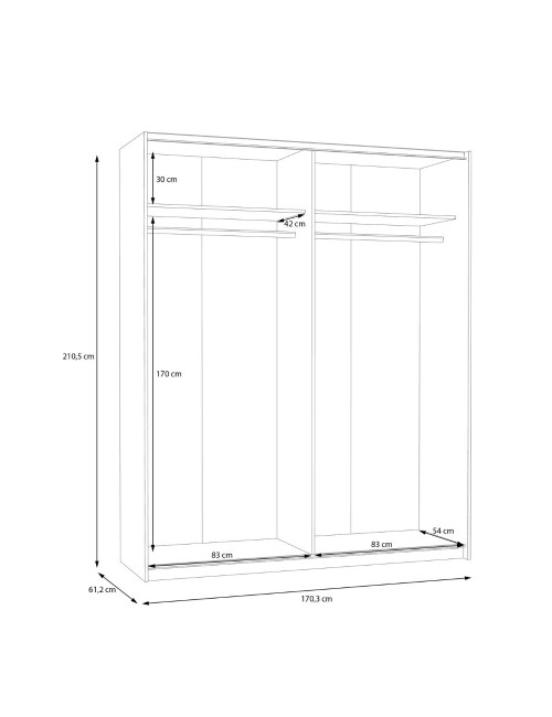 Armadio Elio 2 ante scorrevoli bianco con anta a specchio 170x61x210.5H