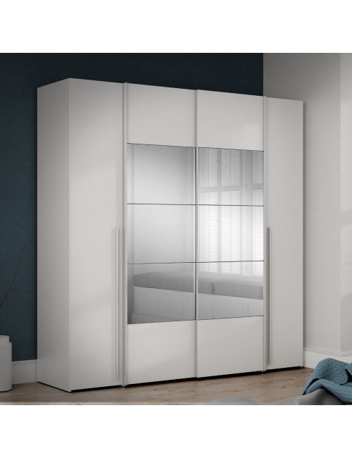 Armadio Callia con 2 ante scorrevoli e 2 battenti con specchio bianco 200x61x210