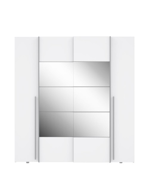 Armadio Callia con 2 ante scorrevoli e 2 battenti con specchio bianco 200x61x210