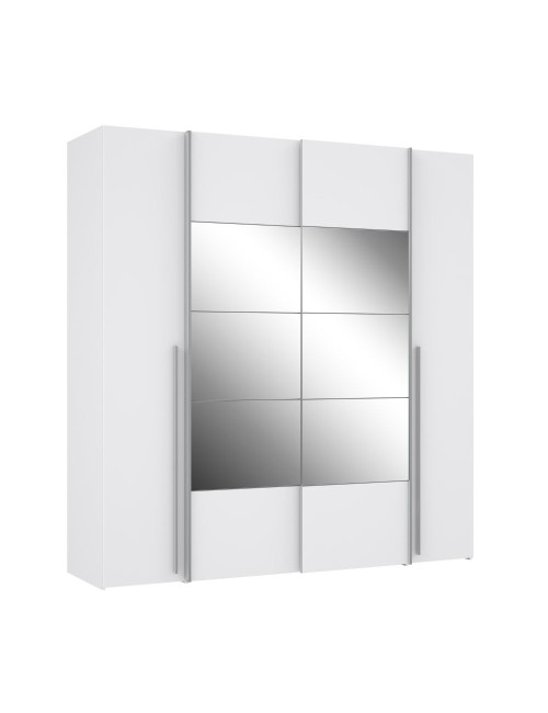 Armadio Callia con 2 ante scorrevoli e 2 battenti con specchio bianco 200x61x210