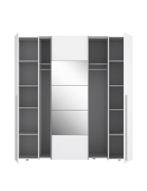 Armadio Callia con 2 ante scorrevoli e 2 battenti con specchio bianco 200x61x210