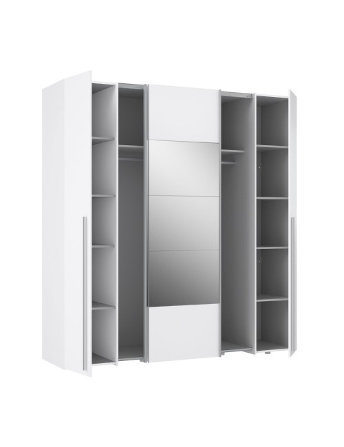 Armadio Callia con 2 ante scorrevoli e 2 battenti con specchio bianco 200x61x210